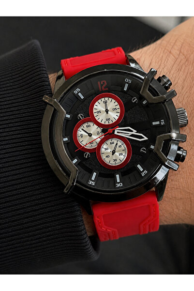 Weluxa Men's Wristwatch Red Color Silicone Strap Premium Design Gift Boxed (F...