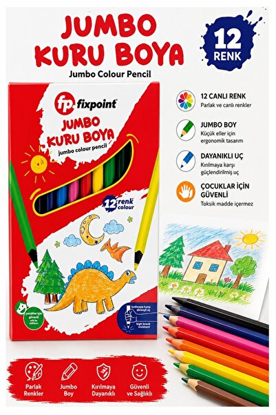 Artmaster 12 li Jumbo Kuru Boya Kalemi Karton Kutu 1 Paket Fixpoint Kalın 12 ...