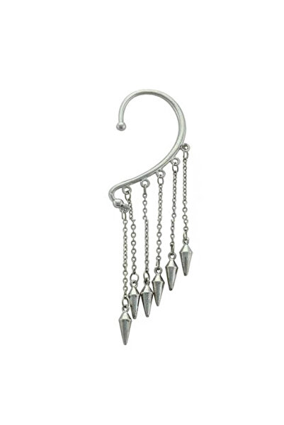 VeeShop Cercel tip ear cuff, model punk cu lanturi scurte, terminate cu tepi ...
