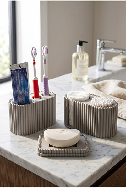 BKShape Perla 3 Piece Bathroom Set Toothbrush Holder Makeup Cotton Swab Stand...