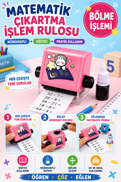 Hane Dostu Matematik Çıkartma İşlem Rulosu Mürekkepli Eğitici Matematik Damgası
