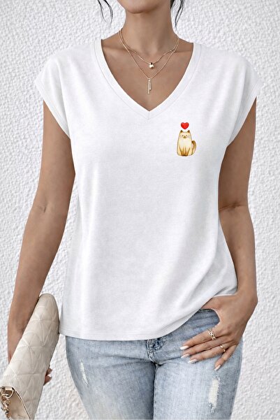 Deocept Women's Mix Printed V-Neck Sleeveless Regular Fit Comfortable T-Shirt