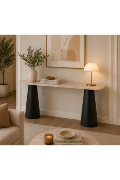 Palma homez Wooden entrance console with conical legs, beige and black color ...