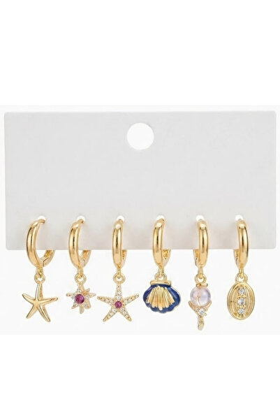 Jaida Moda Gold 6-Piece Multi Earrings Set with Starfish Figures and Dangling...