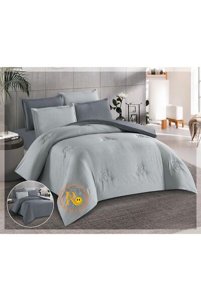 Others Plain reversible summer bedspread - light and dark gray - single and a...