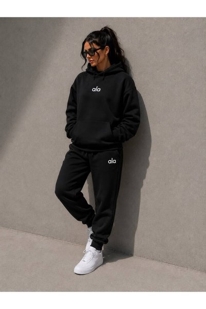 Frisson Set de trening cu hanorac cu glugă și buzunar cangur, model în tendințe oversize