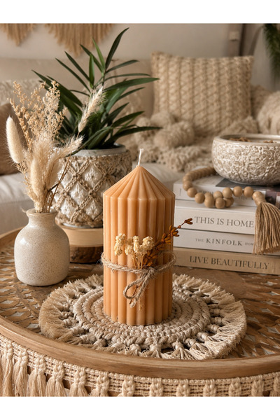 Tarçın Kokulu Dekoratif Soya Mum | El Yapımı Sütlü Kahve Bohem Mum | %100 Doğal Soya Wax | 12x6 cm