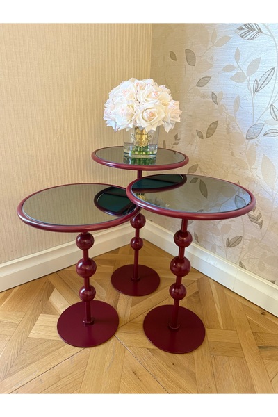 Esey Luxury Galaxy 3lü Zigon Sehpa (Bordo)