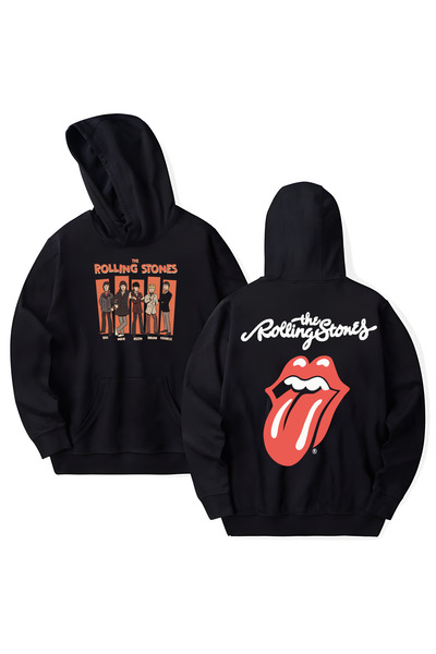 STİL-X The Rolling Stones Printed Cotton Long Sleeve Hooded Sweatshirt with 3...