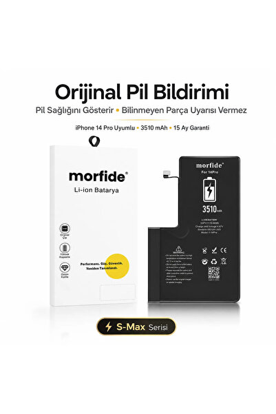 morfide Apple iPhone 14 Pro Uyumlu Batarya 3510 mAh Orijinal Pil Bildirimi Pi...