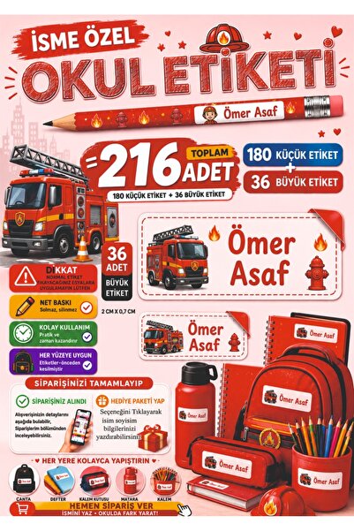 Joyygift İtfaiyeci Temalı Okul Etiketi Kalem Defter Kitap Etiketi İsim Yazıla...