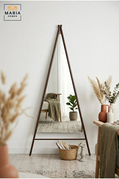 MARIA HOMES Modern Full Length Floor Mirror with Wooden Triangular A-Frame St...