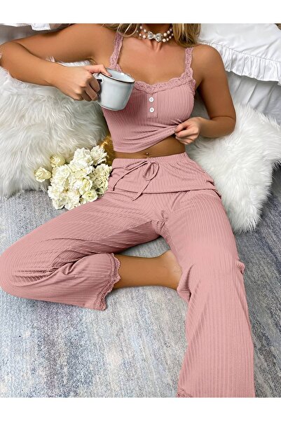 LaFont Women's Sexy Lace Trim Elegant and Charming Pajama Set
