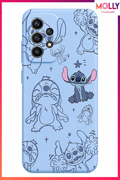 Molly SAMSUNG GALAXY A23 İçin Bebe Mavisi Stitch Tatlı Çılgınlık Desenli Sili...