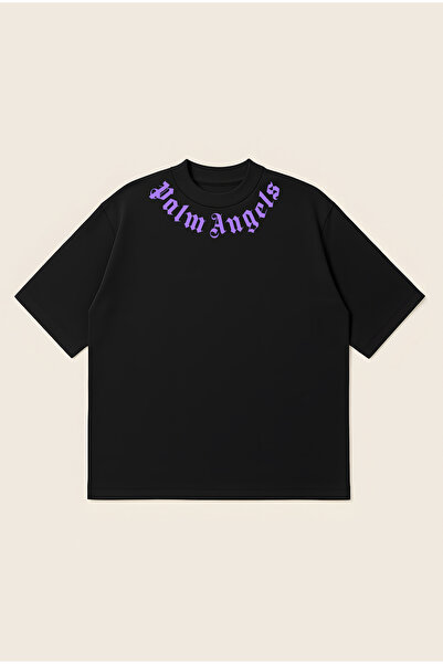 Moon Dancer Palm Angels Neck Purple Logo Printed Oversize Boxy Cut Unisex 100...