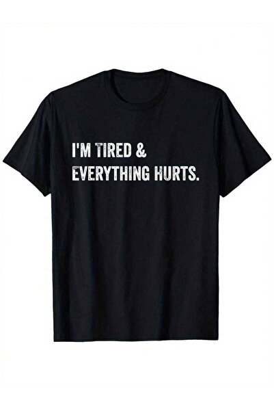 01THEONE تي شيرت بطباعة "I'm Tired & Everything Hurts" - تي شيرت أسود كاجوال ...