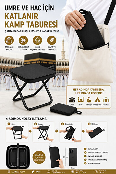 Comprox Katlanabilir Umre ve Hac Taburesi Omuz Askılı Taşıma Çantalı 120 KG T...