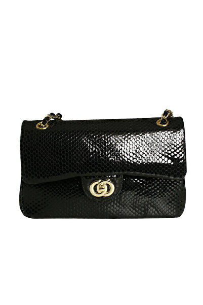 Platin Black patent leather printed women's shoulder bag