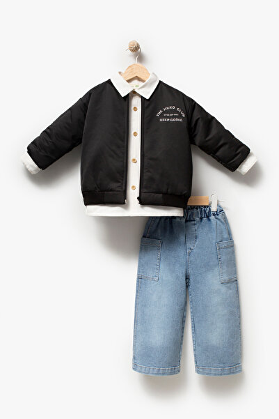 Jikko Baby Boy's Bomber Jacket, Shirt, Wide Leg Jeans, 3-Piece Set 9102