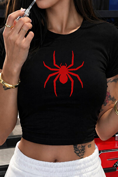 ZAVIXO Γυναικείο μπλουζάκι Crop Slim Fit με στάμπα κόκκινης αράχνης, 100% βαμ...