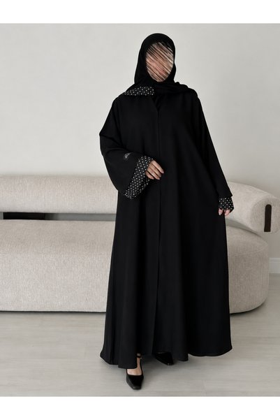 DEAL ABAYA عباية الفخامة – عباية سعودية بقماش كريب ملكي صيفي بقصة نصف كلوش مع طرحة مطرزة