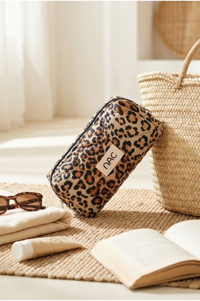 NAC STORE Suede Leopard Large Volume Travel and Daily Use Makeup Bag