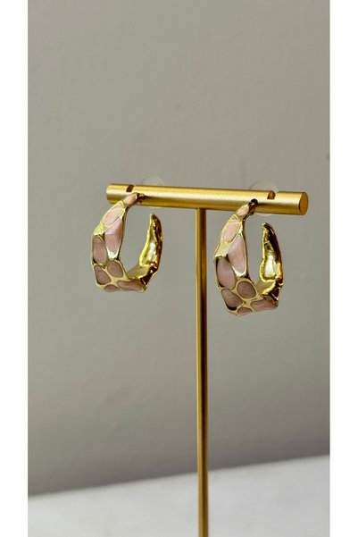 Mi Loista Jewelry حلق دائري مطلي بالذهب وردي اللون - نمط فسيفساء عتيق