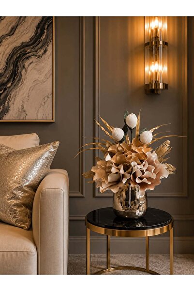 ArzzHome Cezve Saksı Çiçek Aranjmanı Premium 4'lü Beyaz / Gold