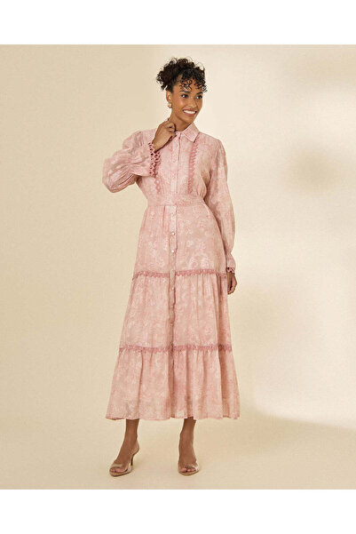 REDTAG Women Pink Floral Tiered Shirt Dress