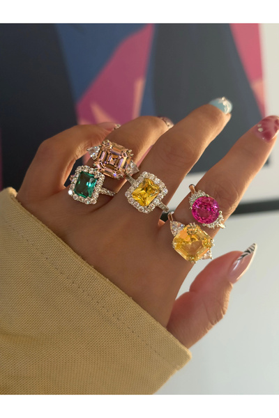 h&b design jewel خاتم مجوهرات من الفولاذ الأصفر مرصع بالأحجار الكريمة