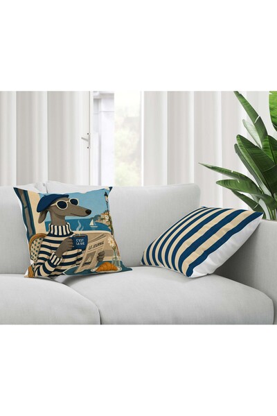 Şah Dekor Modern Stylish Sea and Dog Patterned Decorative 2-Piece Throw Pillo...