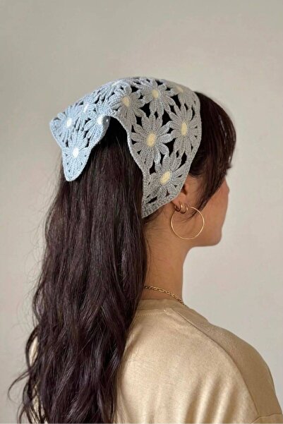 MELUSH Açık Mavi Papatya Desenli Yazlık Bandana, Örgü Desenli Bohem Bandana &...