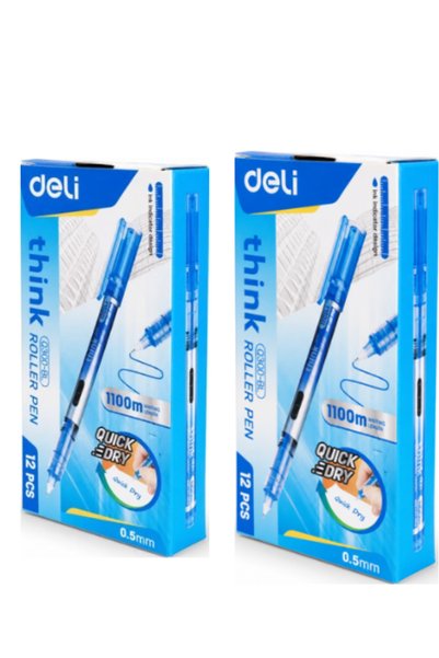 Deli Roller Pen EQ300-BL 0.5mm Fine Tip, Quick Dry, Smudge-Free Writing, Pack...