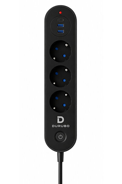 DURUBO Termal Akım Korumalı 3lü Priz 2usb 1usbc 2mt Kablo Aç Kapa Anahtar 250...