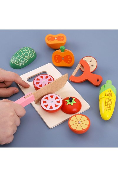 Toyska Ladă Jumbo cu fructe și legume din lemn pentru tăiere magnetică, 30 de piese, multicolor