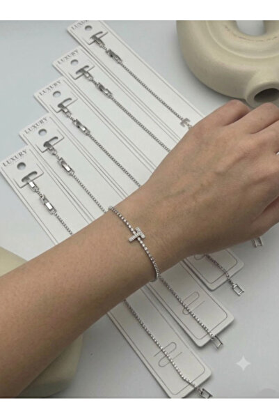 BİJU YILMAZ Steel Letter Bracelet with Stones