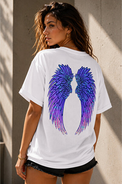 Clothify Unisex Oversize Purple Wing Printed Premium T-Shirt 100% Cotton Crew...