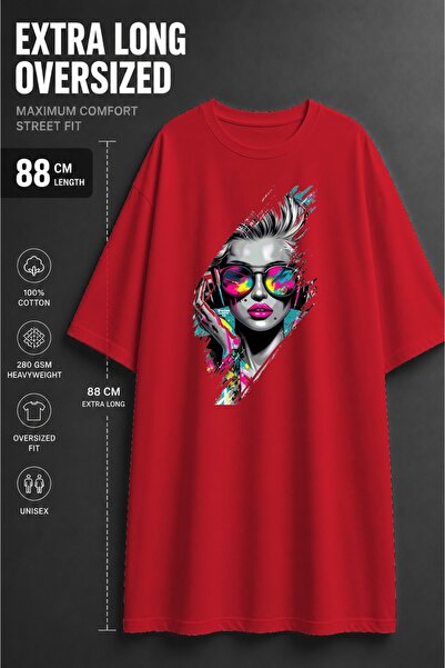 classy moda Unisex Extra Long Oversized Cool Women's Printed T-Shirt with Neo...