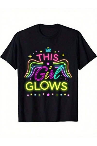 Astogria13 تي شيرت نيون This Girl Glows للسيدات |   تي شيرت صيفي بأكمام قصيرة...