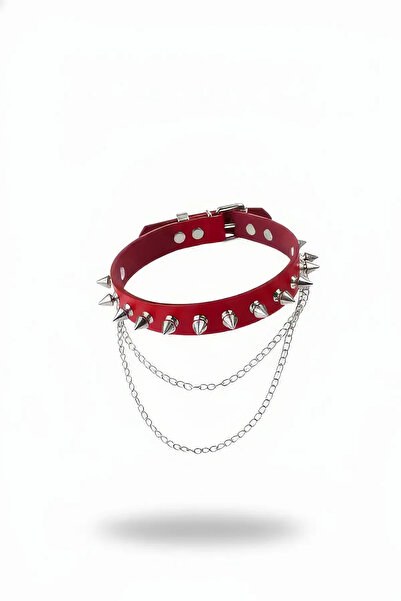 Angels Passion Red Choker Necklace with Studded Chain Detail