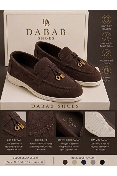 dabab shoes Lupy Women's Bitter Brown Suede Loafer Shoes with Gold Accessorie...