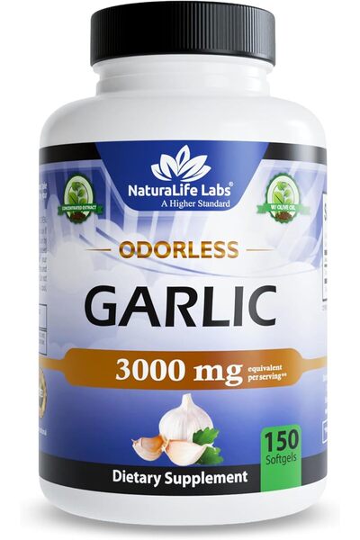 NaturaLife Labs Odorless Pure Garlic, 1500 mg per softgel with maximum streng...