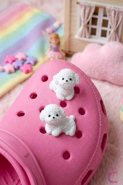 Cinderella 2'li Beyaz Toy Poodle Köpek Figürlü 3D Terlik Süsü Jibbitz - Kız E...