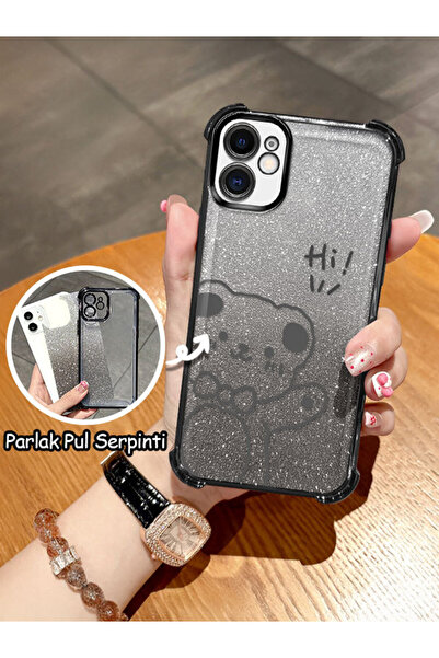SLIMFELT iPhone 11 Uyumlu geçişli parlak ayı desenli yumuşak kılıf, basit sev...
