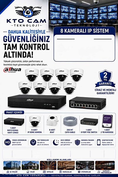 DAHUA 8'Li Ip Kamera Seti - 2 TB Harddisk