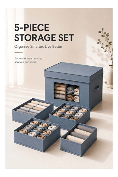 SOFTEN SOTEN 5 Pcs Foldable Storage Boxes, Drawer & Closet Organizer with Gri...