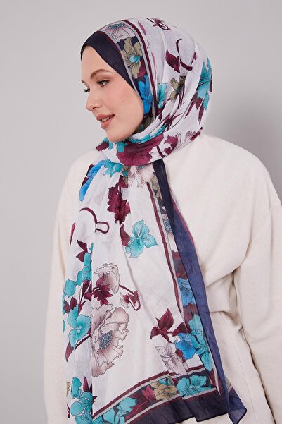Levidor Dark Navy Blue Edge Floral Patterned Craze Comfort Shawl