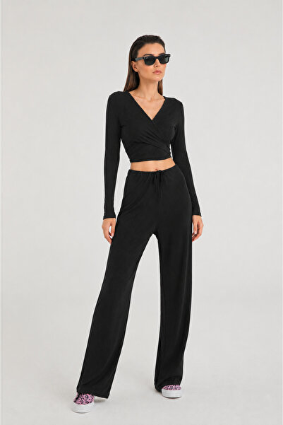 SHEISMONO Soft Rib Lace-Up Trousers Black