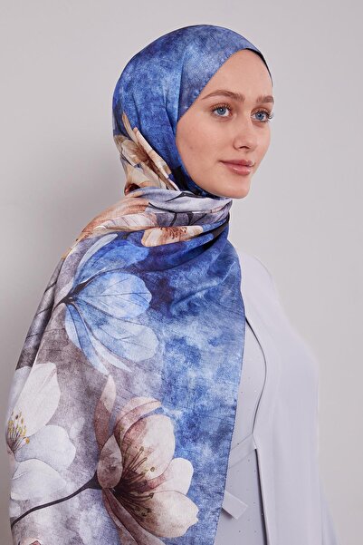 Levidor Indigo Tulip Pattern Voile Silk Shawl