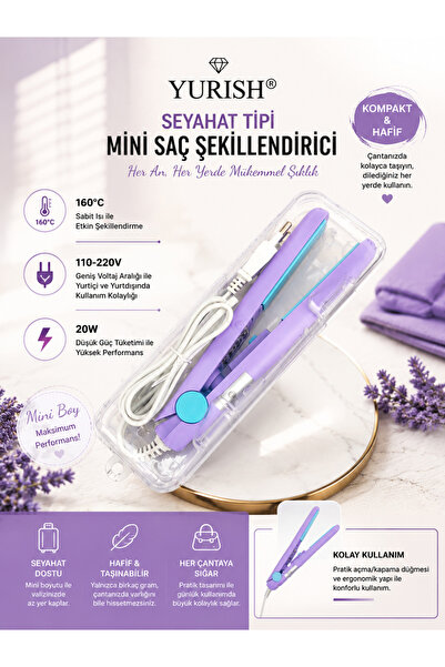 YURISH Seyahat Tipi Mini Saç Düzleştirici Seramik Uçlu Düzleştirici